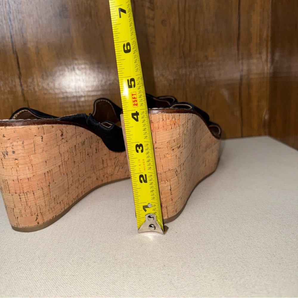Sam Edelman Darlene Slip On Sandles Cork Look Platform Black Suede Upper Sz 9 - Picture 14 of 16